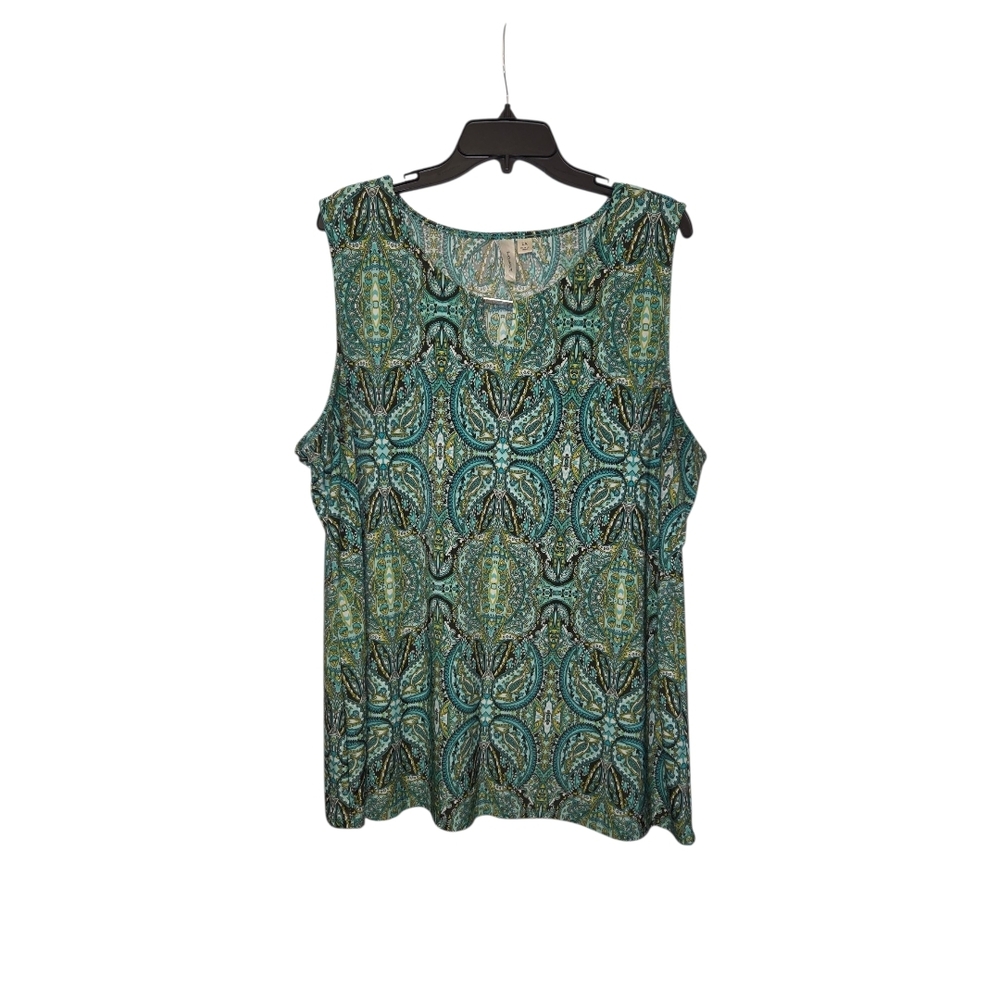 Tacera Green Paisley Sleeveless Blouse